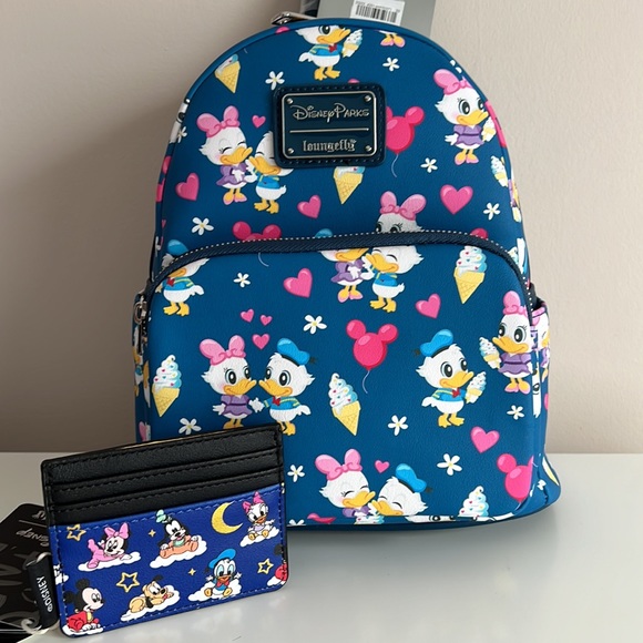 Donald & Daisy Duck Loungefly Mini Backpack & Mickey Baby cardholder bundle - Picture 2 of 11